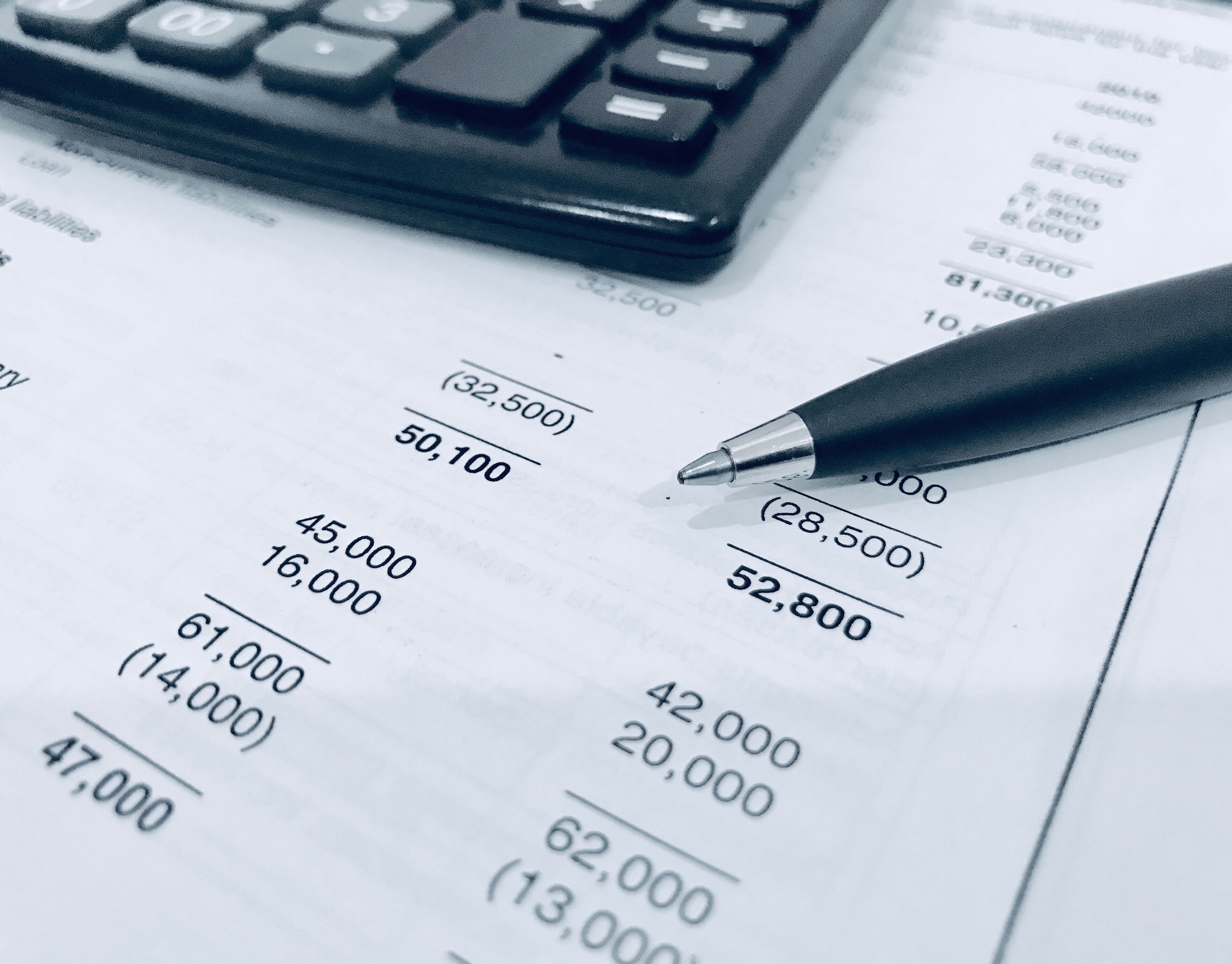 Calculator and balance sheet suitable to be used on accounting and finance concept 22