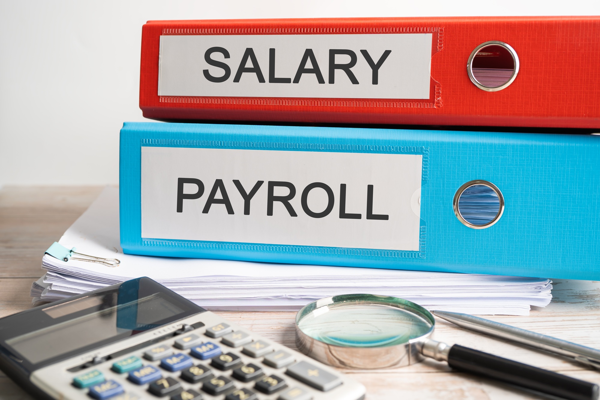 Salary Payroll. Binder data finance report business with graph analysis in office.