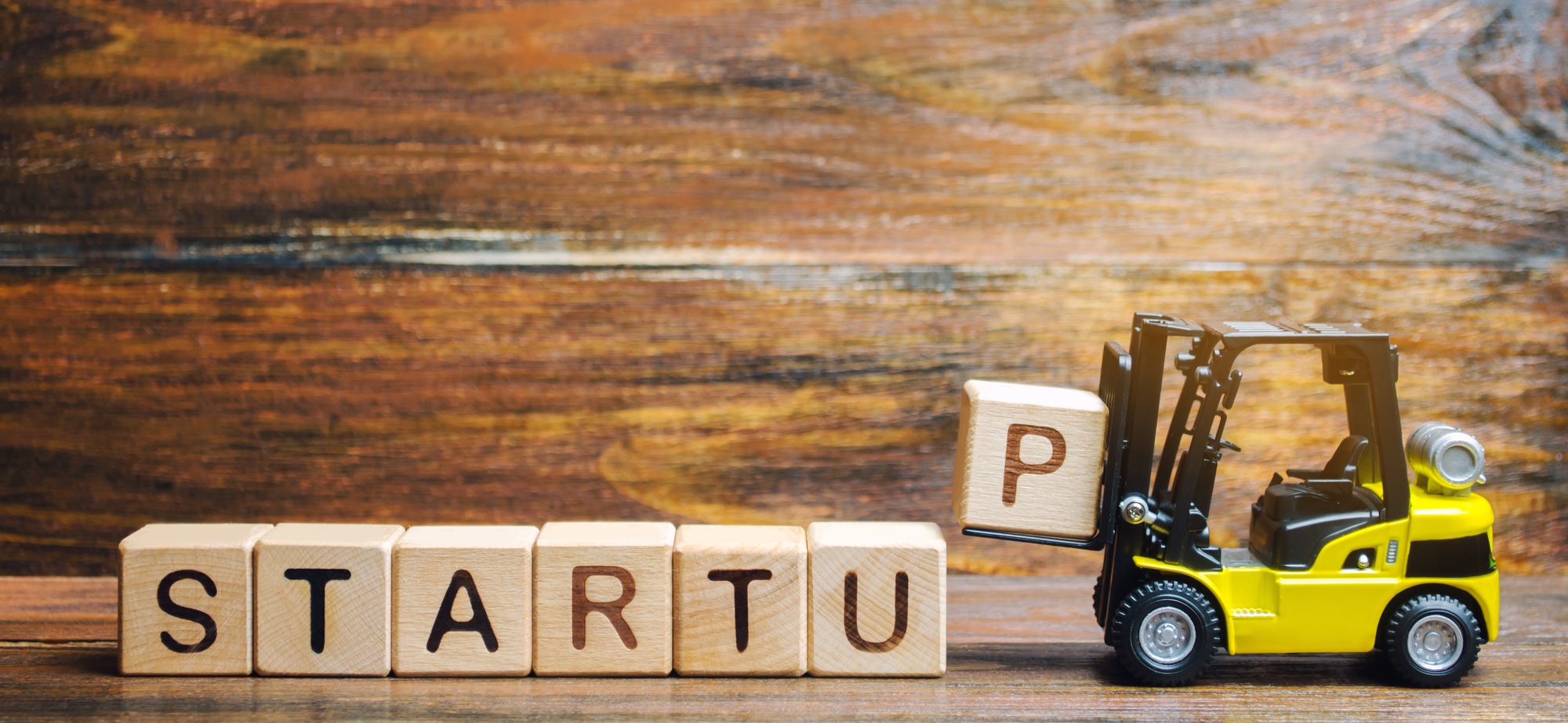 Wooden blocks with the word Startup